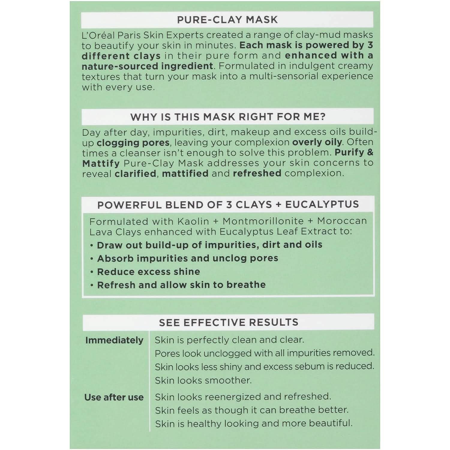 2-Pack: L'Oréal Paris Skincare Pure-Clay Face Mask with Eucalyptus for Oily and Shiny Skin to Purify and Matify